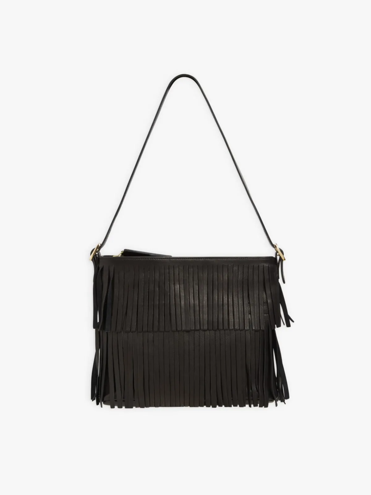 Black Leather Carmen Fringe Shoulder Bag<agnès b. Best