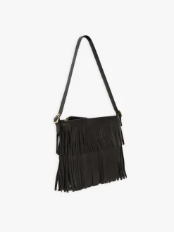 Black Leather Carmen Fringe Shoulder Bag<agnès b. Best