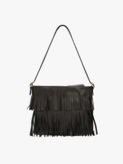 Black Leather Carmen Fringe Shoulder Bag<agnès b. Best