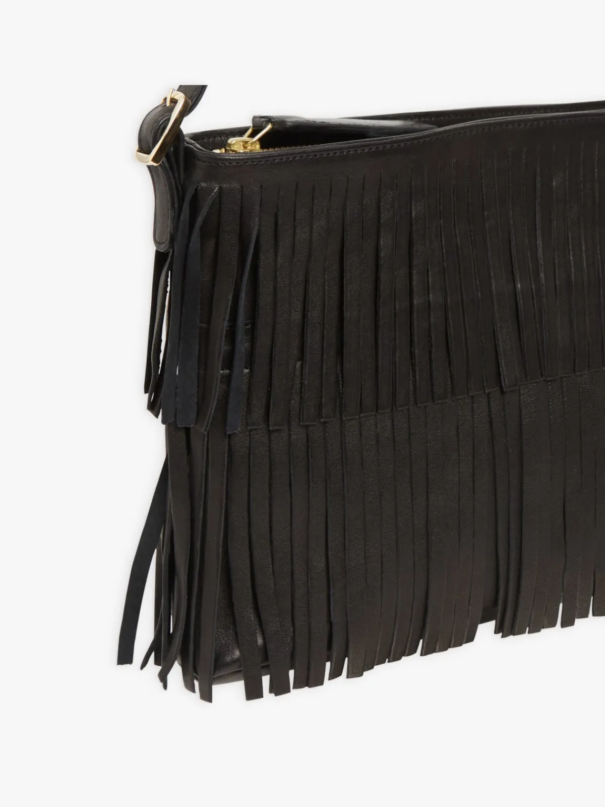 Black Leather Carmen Fringe Shoulder Bag<agnès b. Best