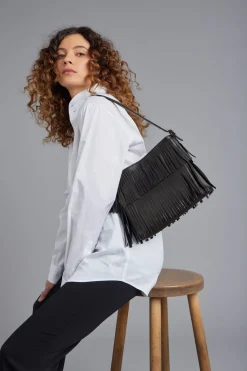 Black Leather Carmen Fringe Shoulder Bag<agnès b. Best