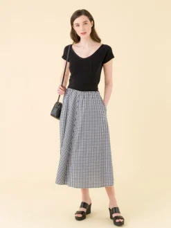 Black Long Cotton Gingham Check Skirt<agnès b. Best