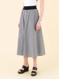 Black Long Cotton Gingham Check Skirt<agnès b. Best