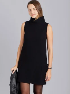 Black Merino Boiled Wool Maori Dress<agnès b. New