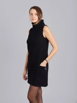 Black Merino Boiled Wool Maori Dress<agnès b. New