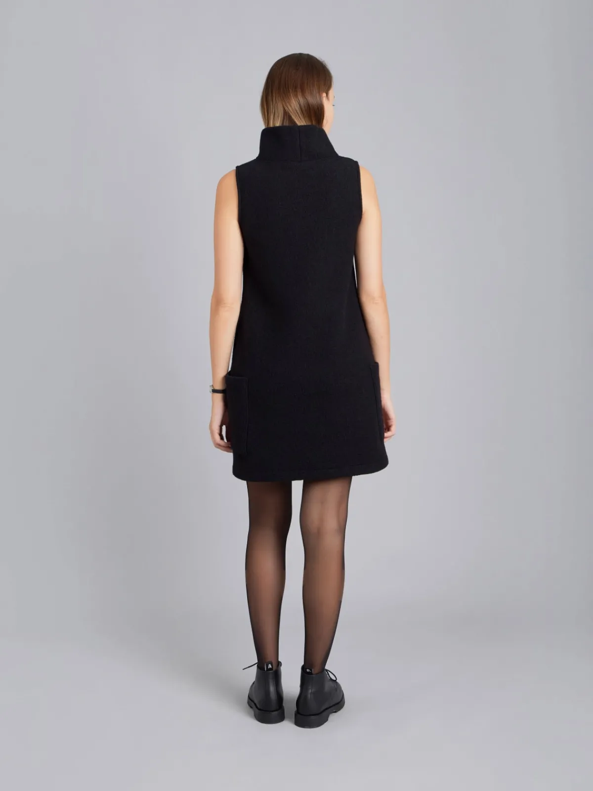 Black Merino Boiled Wool Maori Dress<agnès b. New