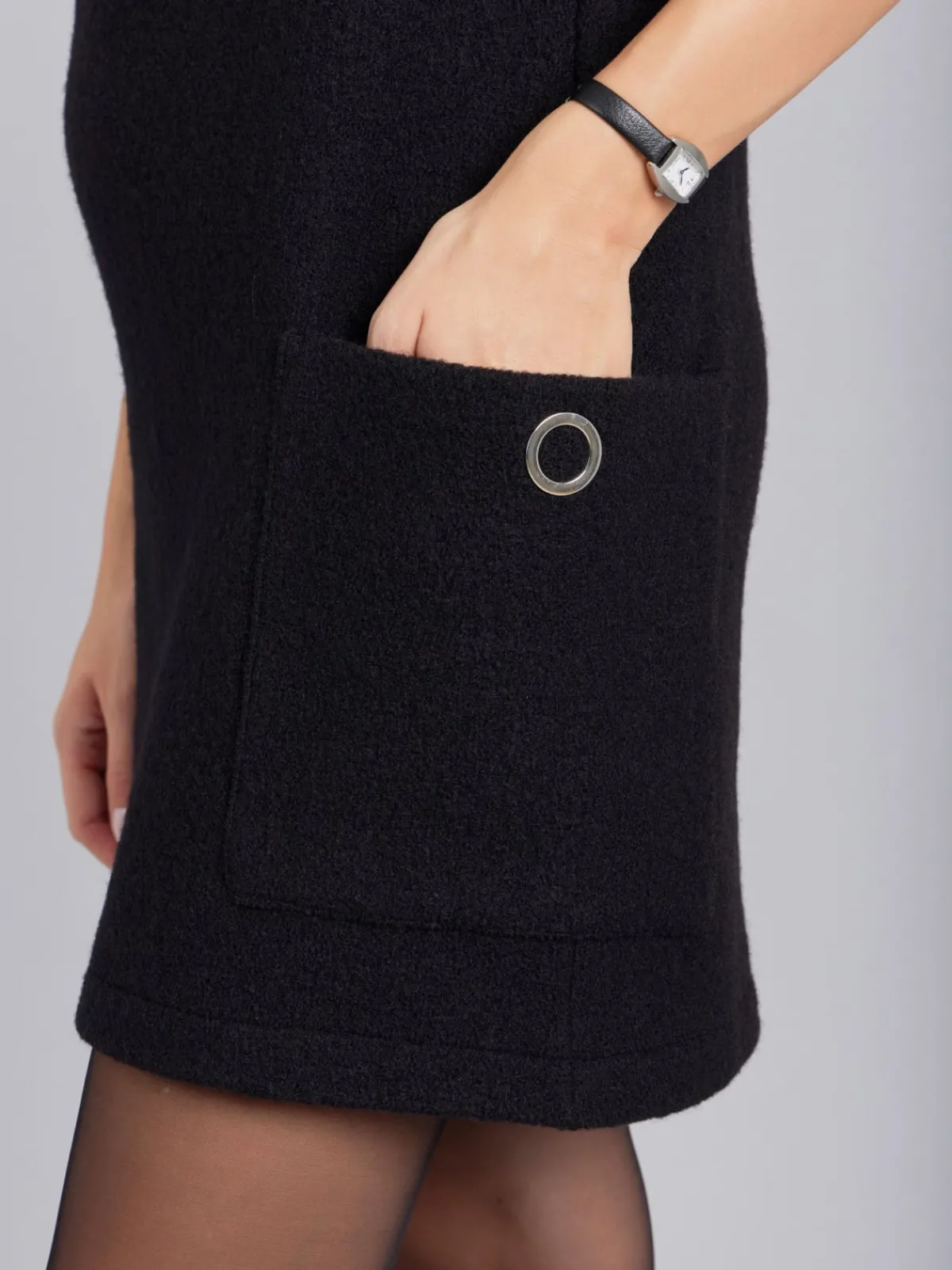 Black Merino Boiled Wool Maori Dress<agnès b. New