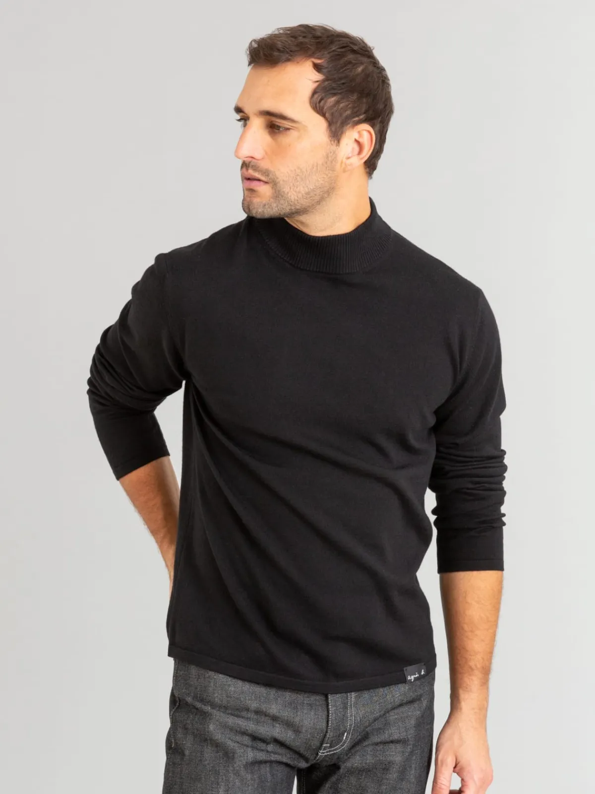 Black Merino Wool Panama Sweater<agnès b. Shop