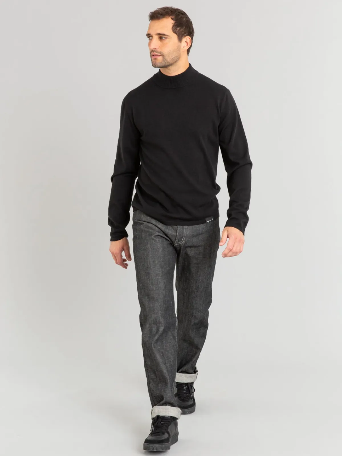 Black Merino Wool Panama Sweater<agnès b. Shop