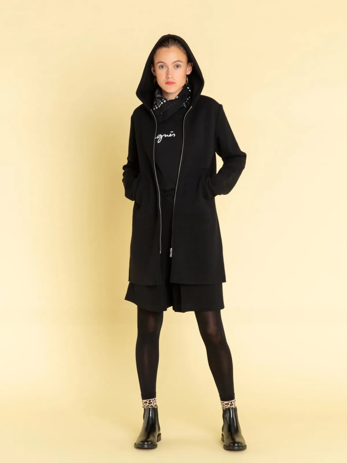 Black Merino Wool Zipped Coat<agnès b. Cheap