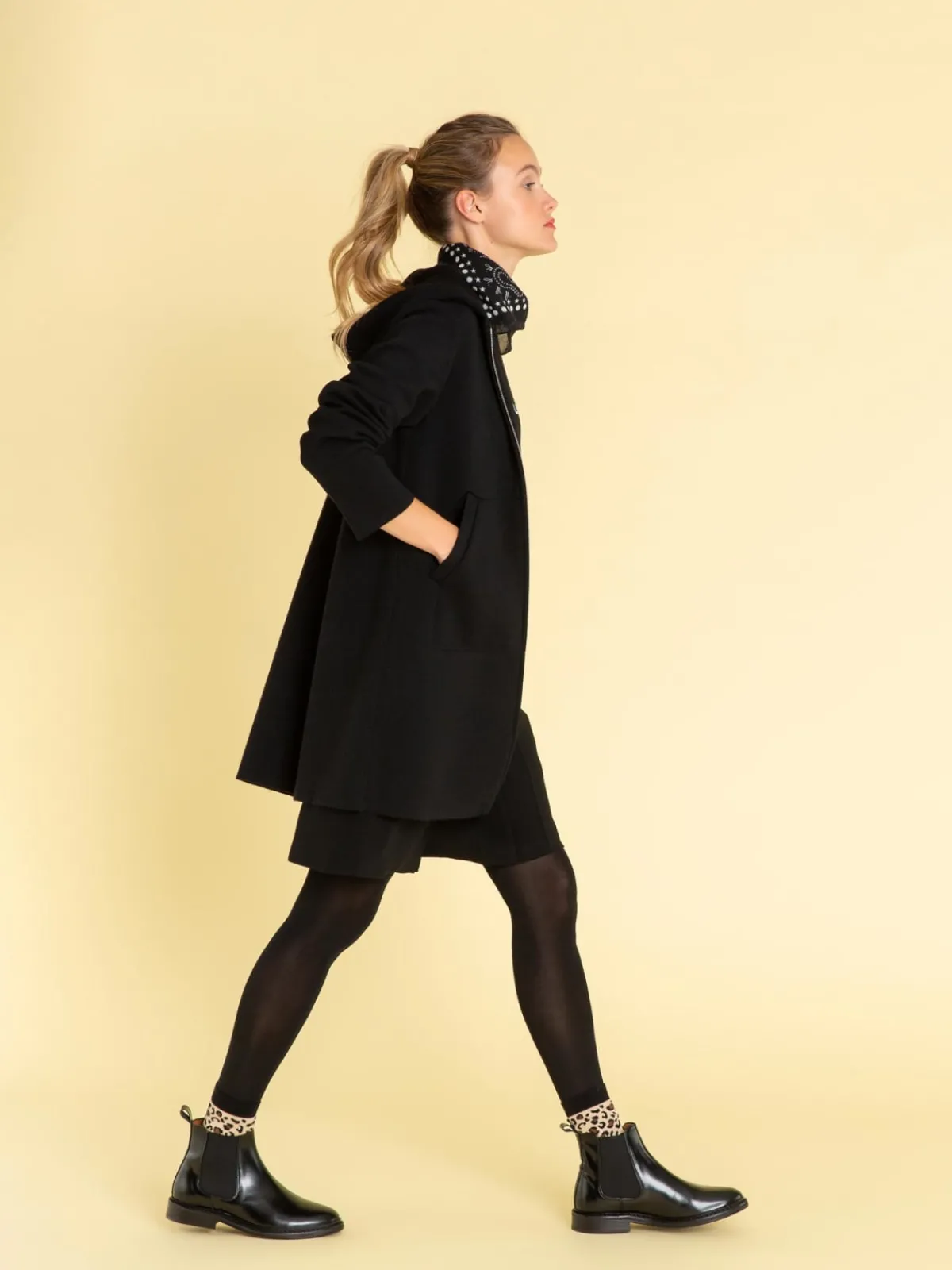 Black Merino Wool Zipped Coat<agnès b. Cheap