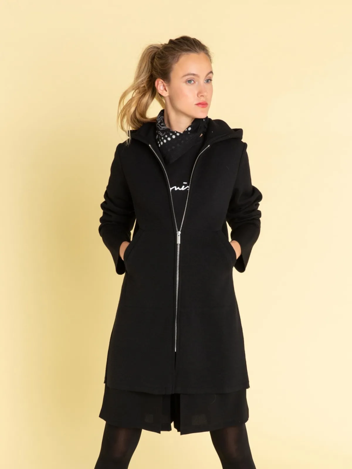 Black Merino Wool Zipped Coat<agnès b. Cheap