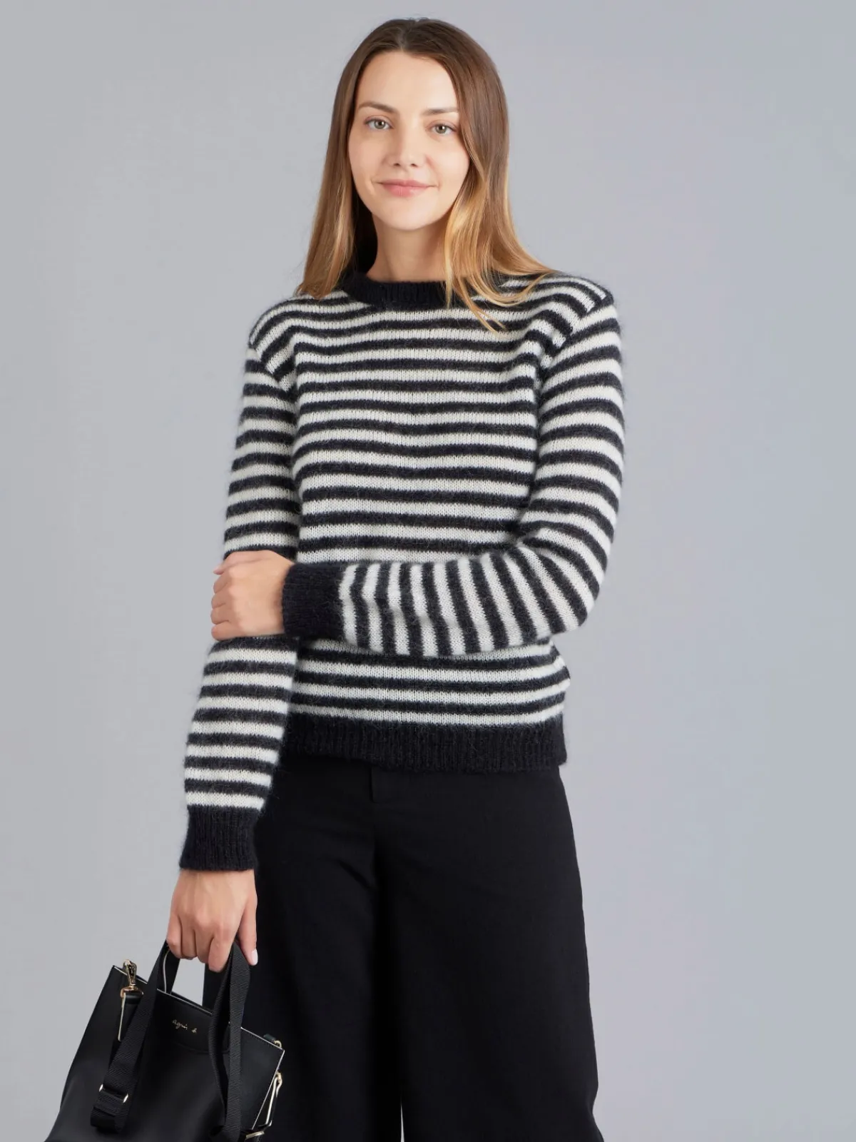 Black Mohair Striped Sweater<agnès b. Fashion
