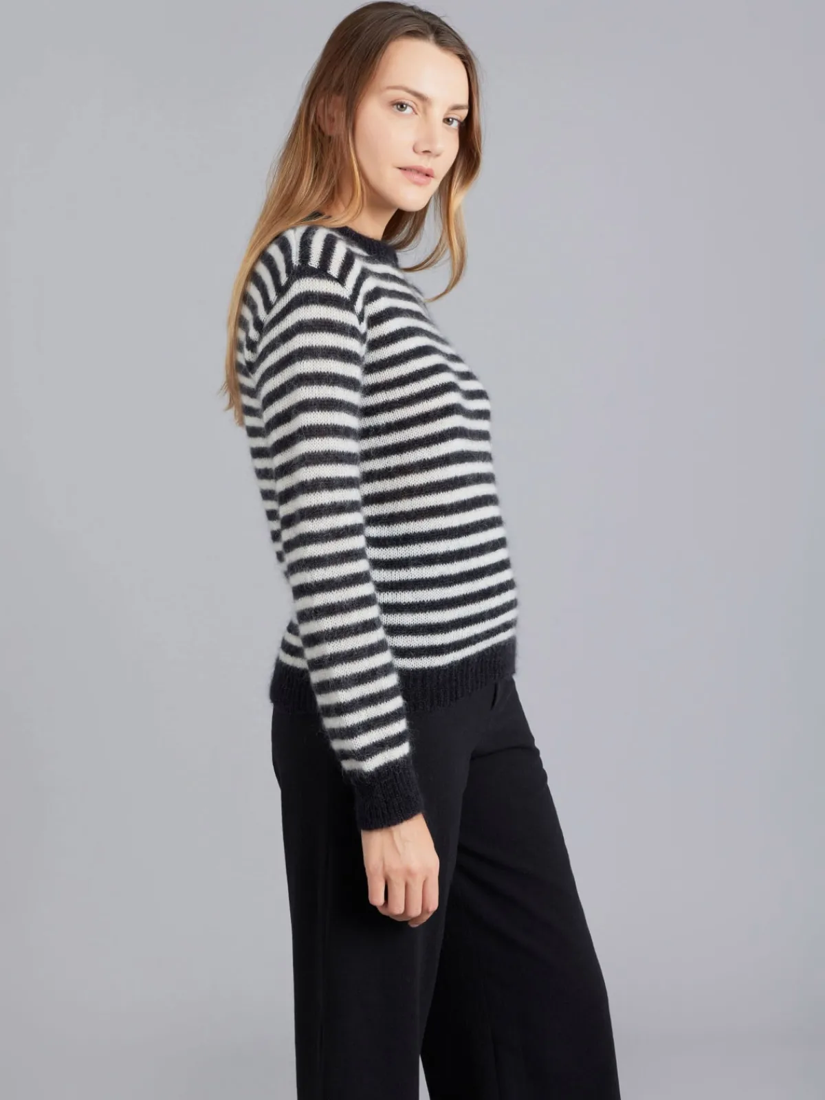 Black Mohair Striped Sweater<agnès b. Fashion