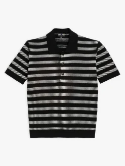 Black Piano Polo Shirt In Fancy Striped Cotton<agnès b. Discount