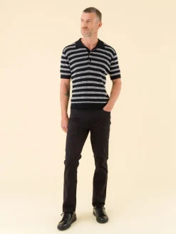 Black Piano Polo Shirt In Fancy Striped Cotton<agnès b. Discount