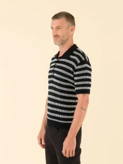 Black Piano Polo Shirt In Fancy Striped Cotton<agnès b. Discount