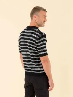 Black Piano Polo Shirt In Fancy Striped Cotton<agnès b. Discount