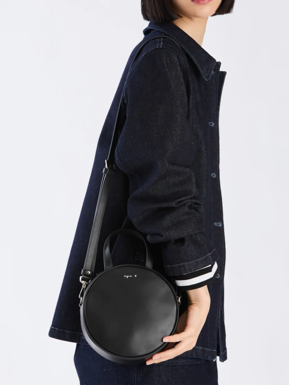 Black Round Leather Bag<agnès b. Shop