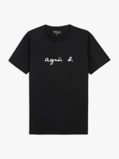Black Short Sleeves Coulos "" T-shirt<agnès b. New