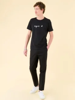 Black Short Sleeves Coulos "" T-shirt<agnès b. New