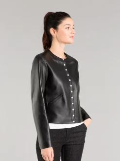Black Snap Lambskin Cardigan<agnès b. Online
