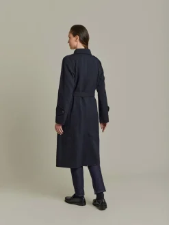 Black Wool Tricotine Trench Coat<agnès b. Hot