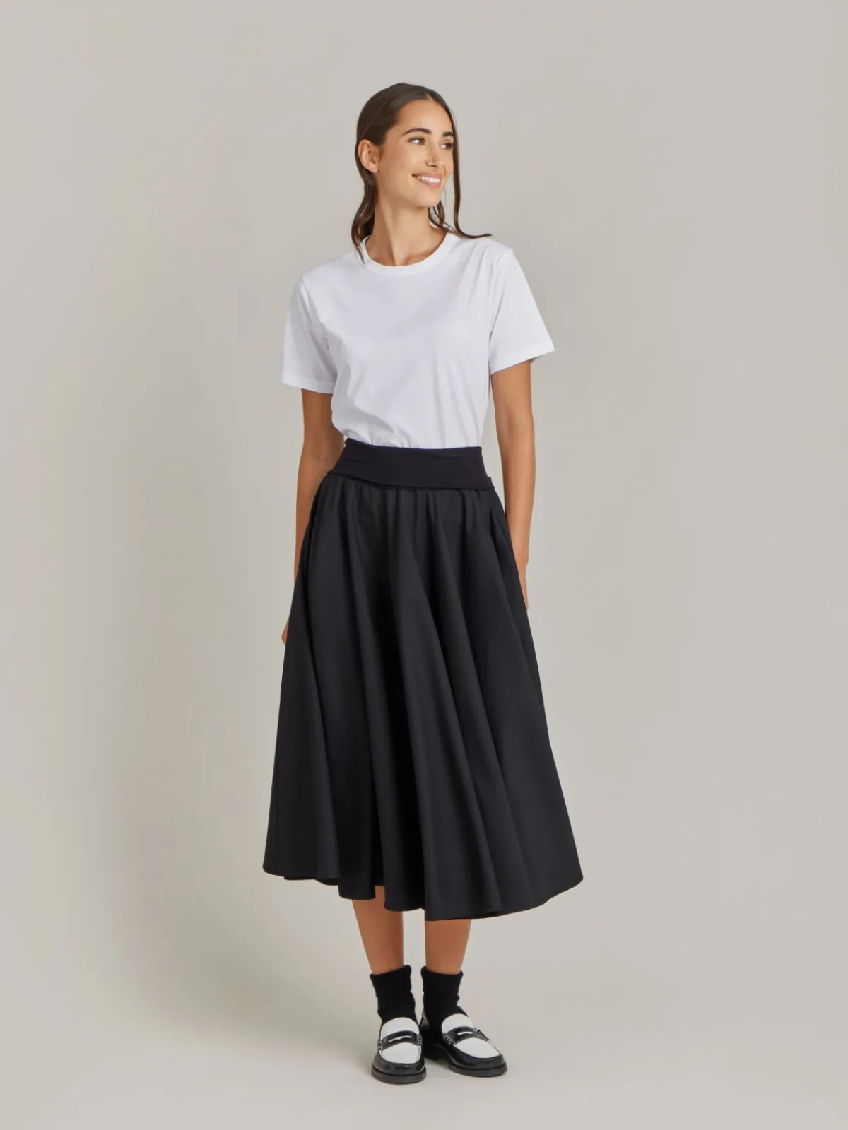 Black Worsted Wool Tabou Long Skirt<agnès b. New