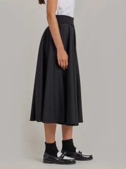 Black Worsted Wool Tabou Long Skirt<agnès b. New