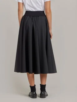 Black Worsted Wool Tabou Long Skirt<agnès b. New