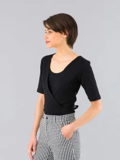 Black Wrap-over Zenith Cotton Top<agnès b. Flash Sale