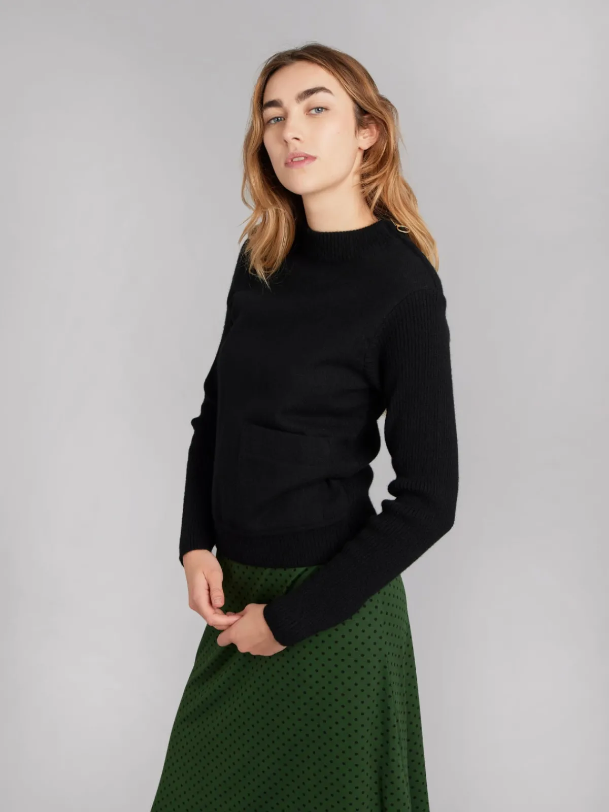 Black Yak Wool Pocket Sweater<agnès b. Fashion