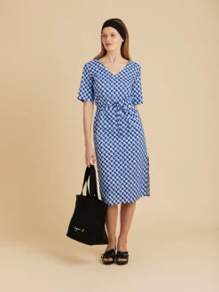 Blue Blue Cotton Geometric Print Fée Dress<agnès b. Outlet