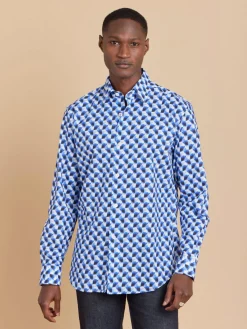 Blue Cotton Geometric Print Andy Shirt<agnès b. Best