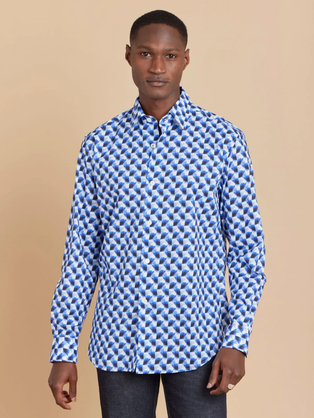 Blue Cotton Geometric Print Andy Shirt<agnès b. Best
