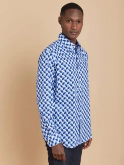 Blue Cotton Geometric Print Andy Shirt<agnès b. Best