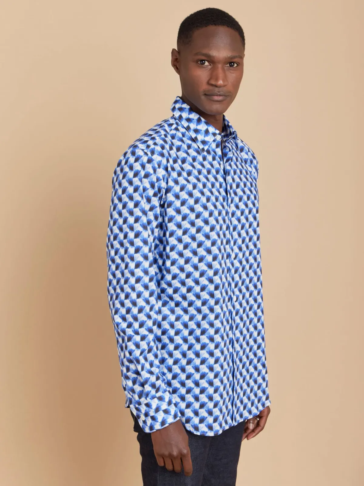 Blue Cotton Geometric Print Andy Shirt<agnès b. Best