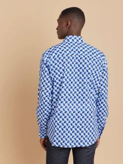 Blue Cotton Geometric Print Andy Shirt<agnès b. Best