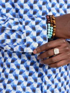 Blue Cotton Geometric Print Andy Shirt<agnès b. Best