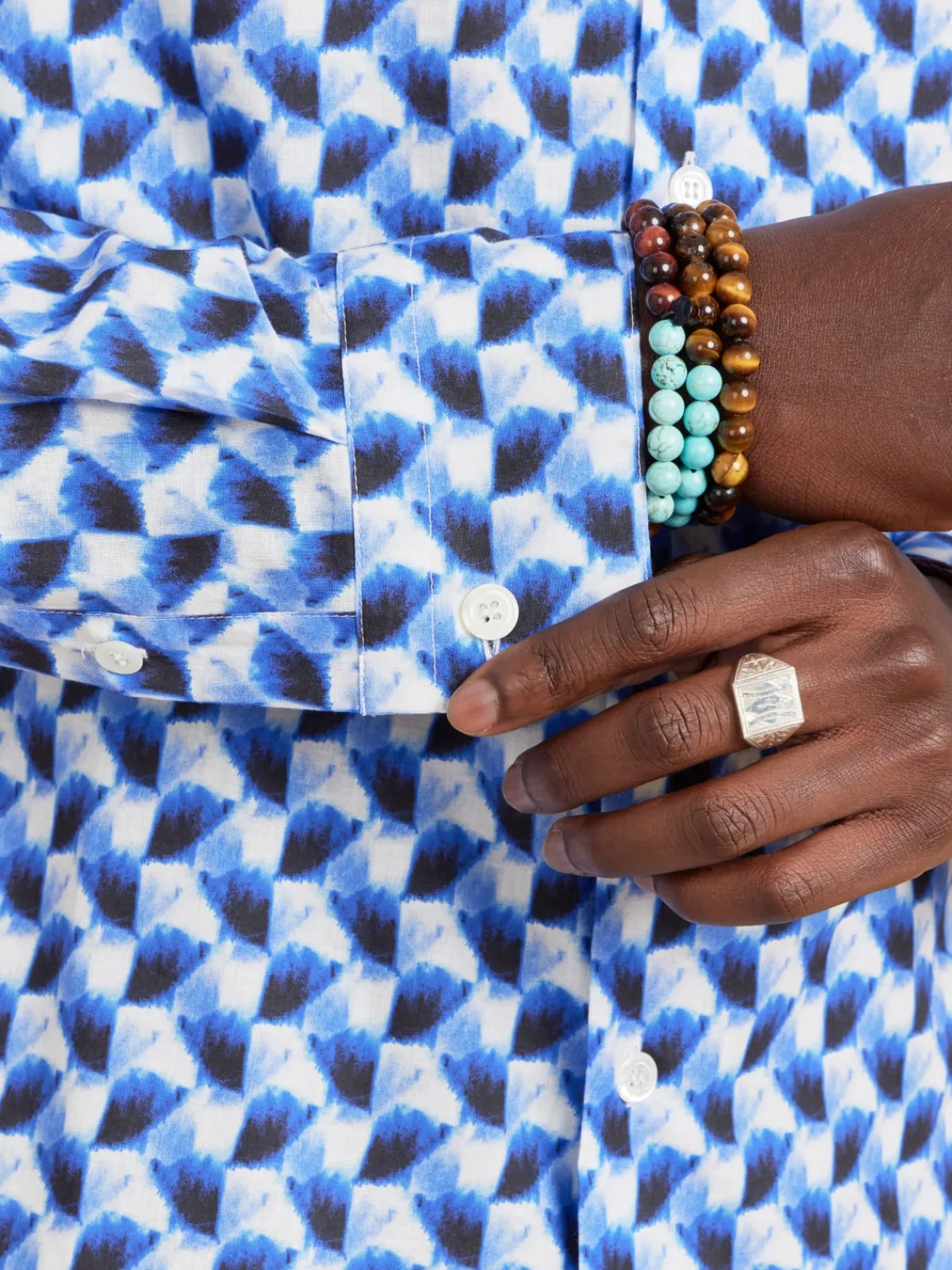 Blue Cotton Geometric Print Andy Shirt<agnès b. Best