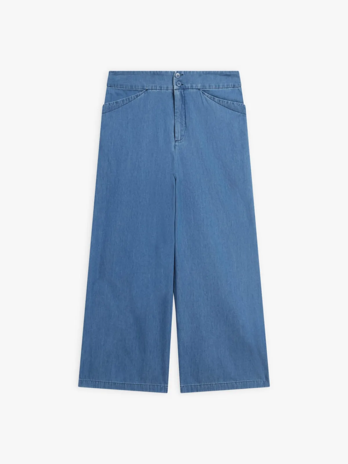 Blue Cotton High-waisted Cropped Pants<agnès b. Best