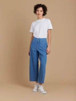 Blue Cotton High-waisted Cropped Pants<agnès b. Best