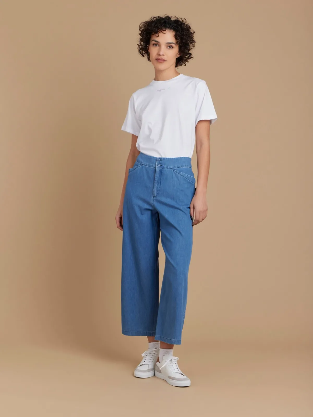 Blue Cotton High-waisted Cropped Pants<agnès b. Best