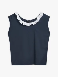 Blue Cotton Ruffled Neck Top<agnès b. Flash Sale