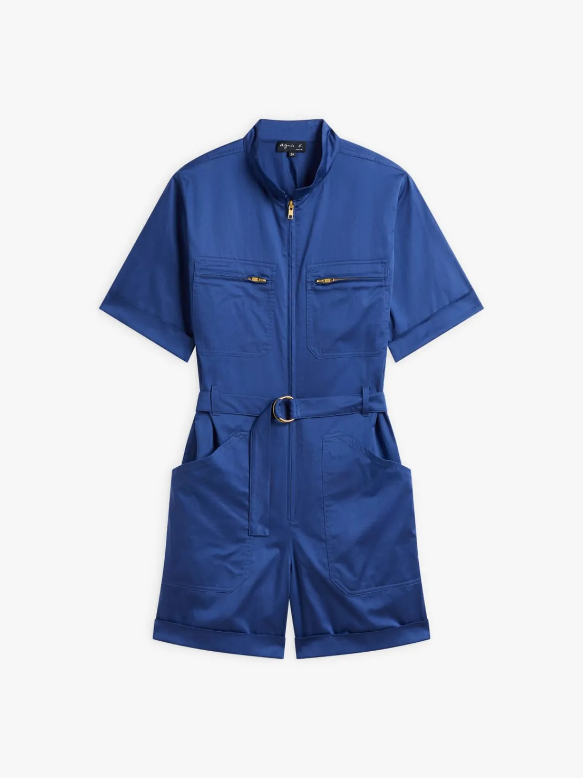 Blue Cotton Satin Short Jumpsuit<agnès b. Store