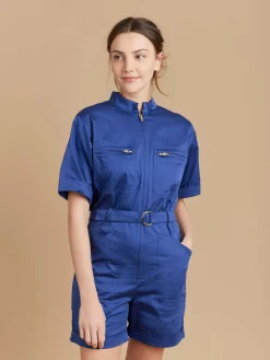 Blue Cotton Satin Short Jumpsuit<agnès b. Store
