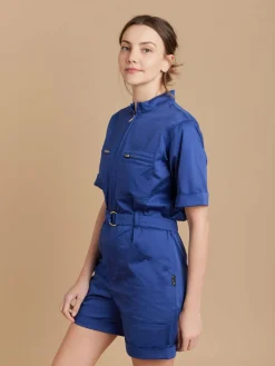 Blue Cotton Satin Short Jumpsuit<agnès b. Store