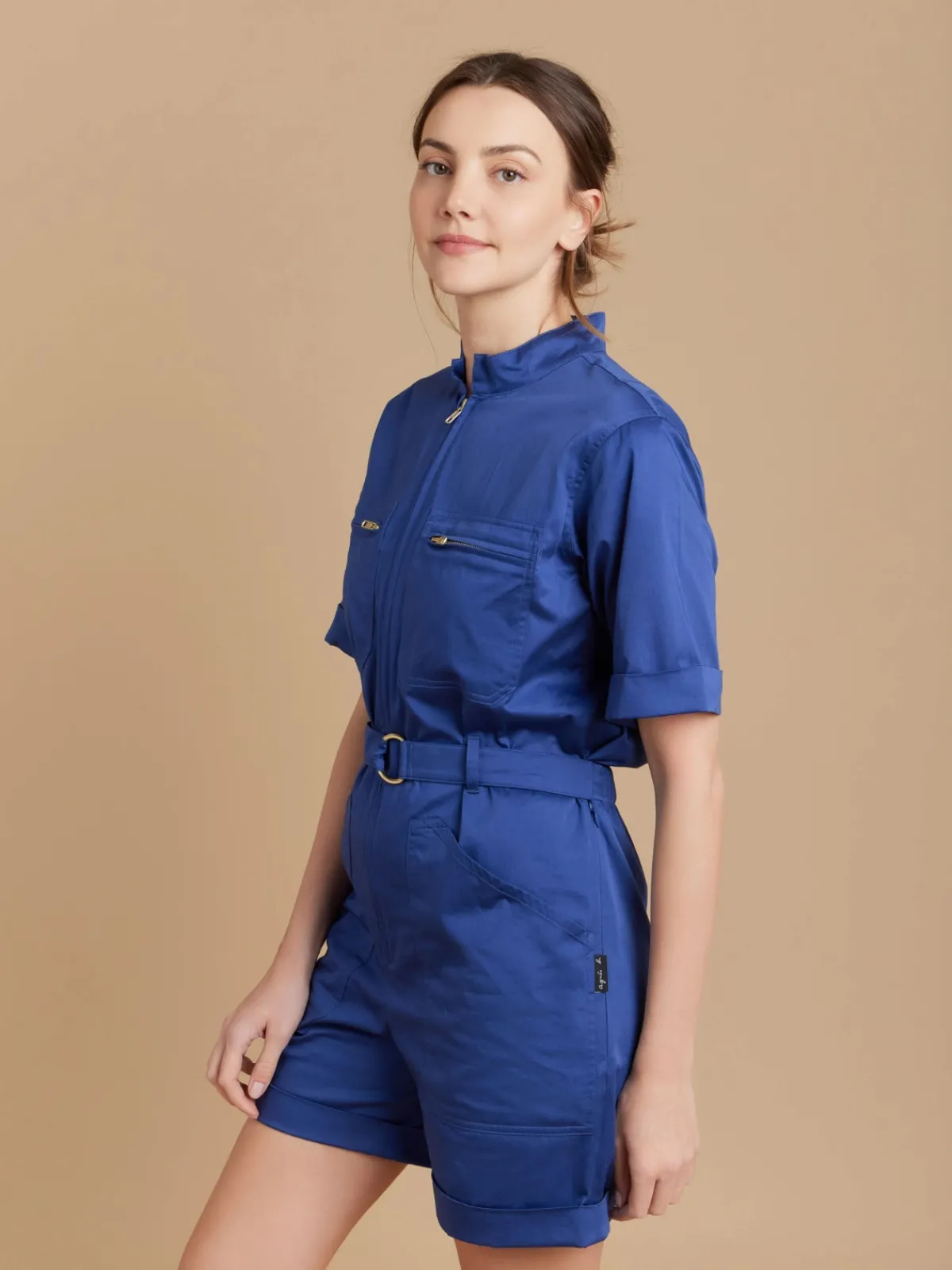Blue Cotton Satin Short Jumpsuit<agnès b. Store