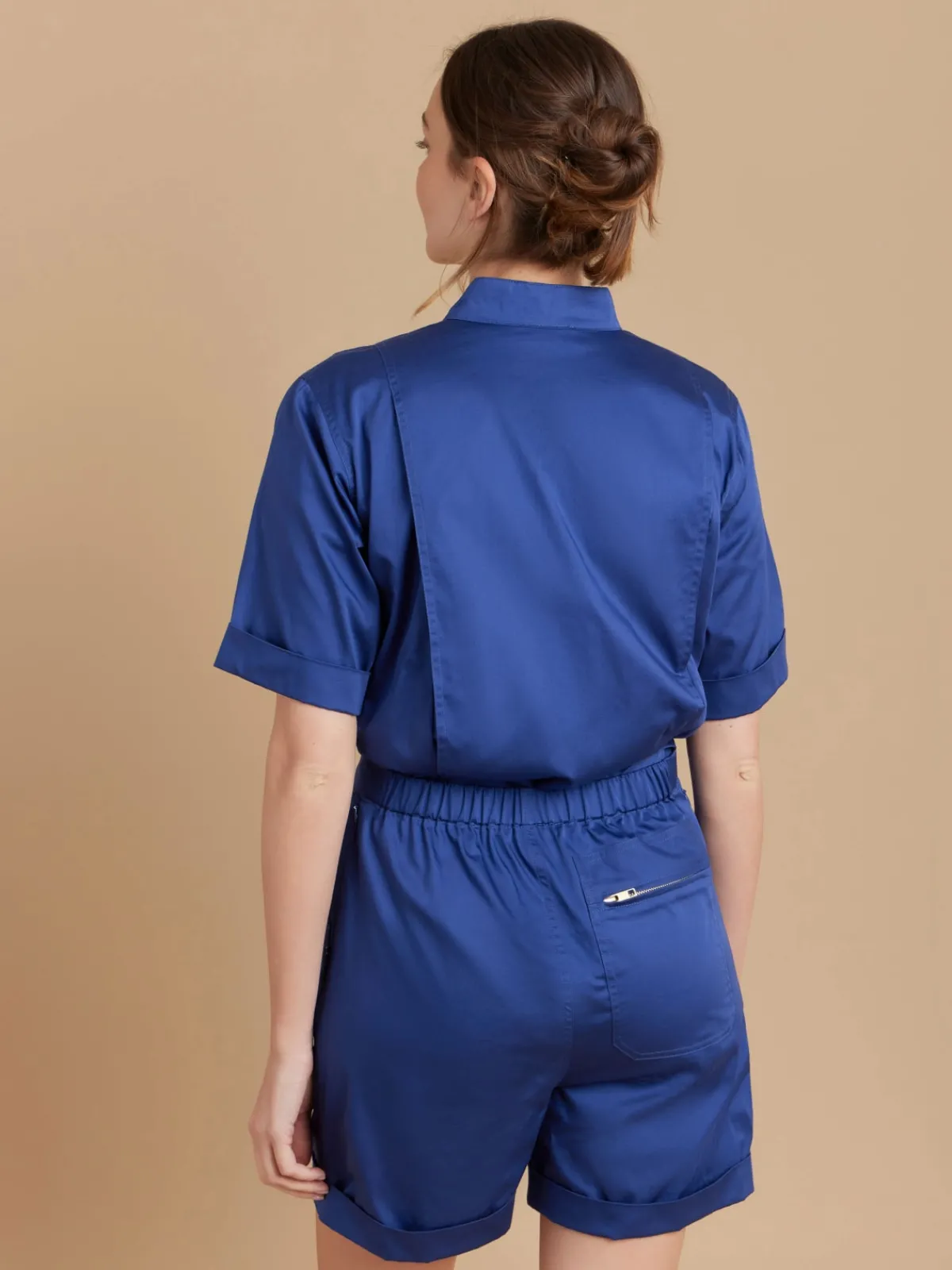 Blue Cotton Satin Short Jumpsuit<agnès b. Store