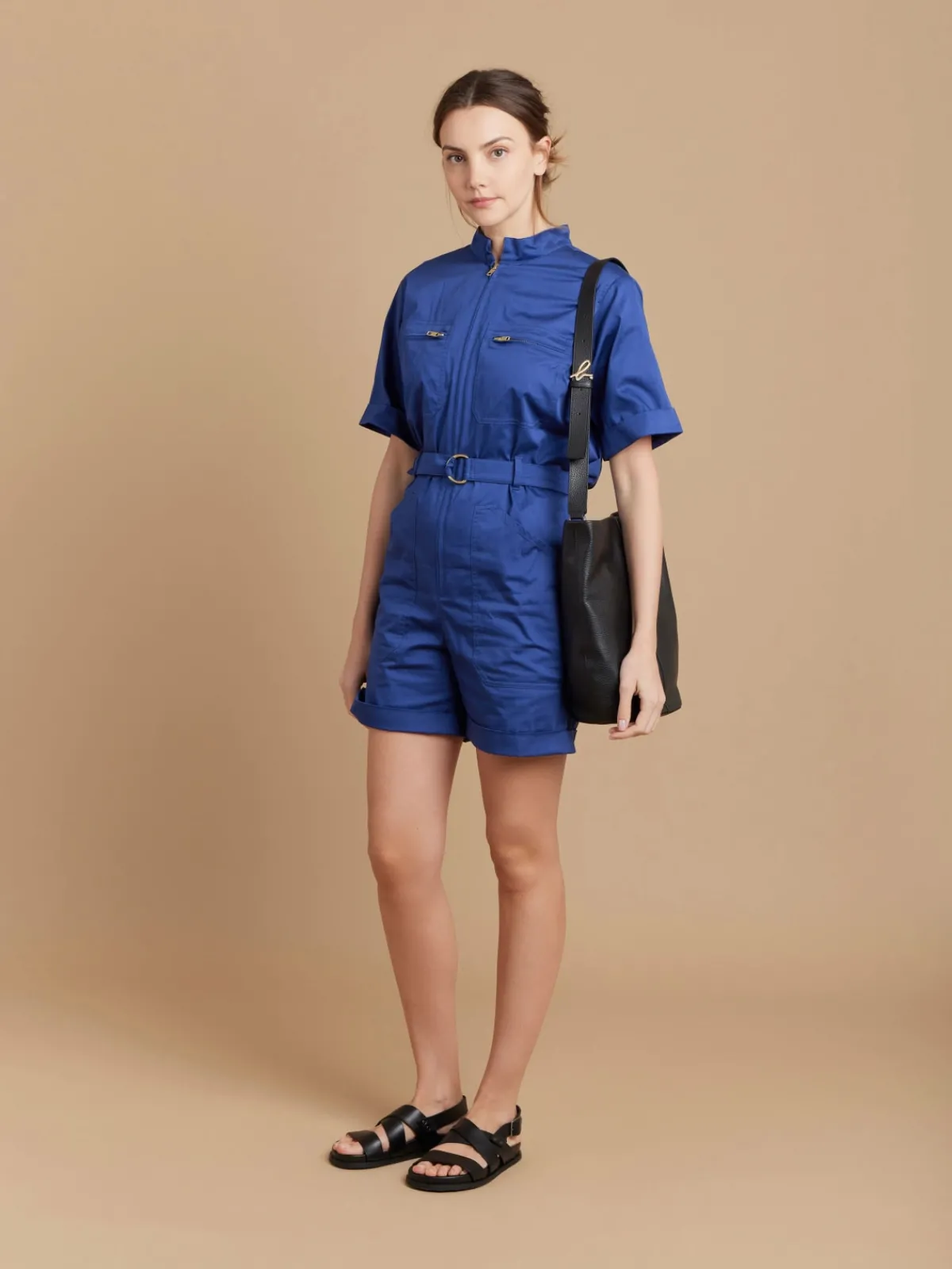 Blue Cotton Satin Short Jumpsuit<agnès b. Store